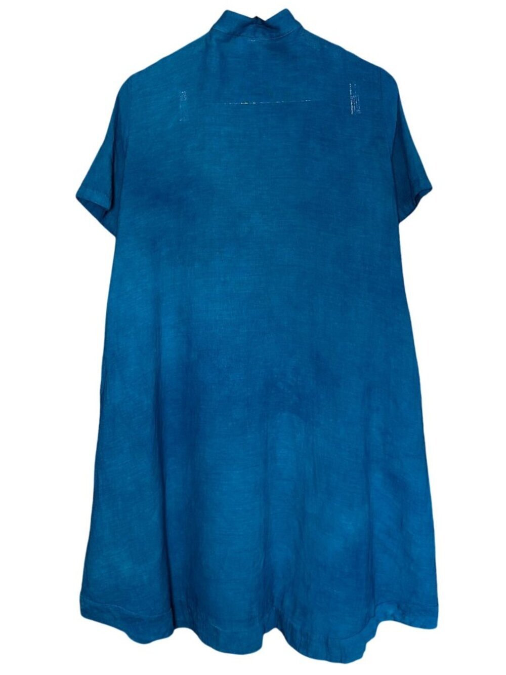 Swahili Coast Linen Dress Medium Blue Button Front Midi Ethical Artisan Pocket - Picture 4 of 10